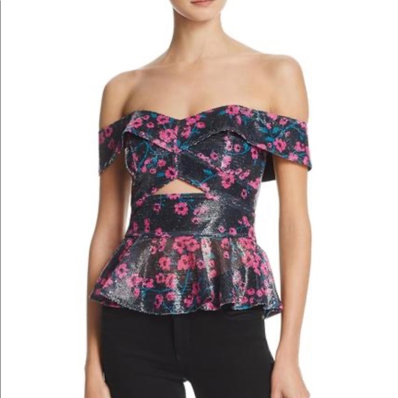 Wayf Tops - Wayf Janet Sequin Peplum Top Floral black large